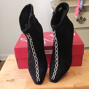 Impo Black Ankle Boots with Silver Chain Accent